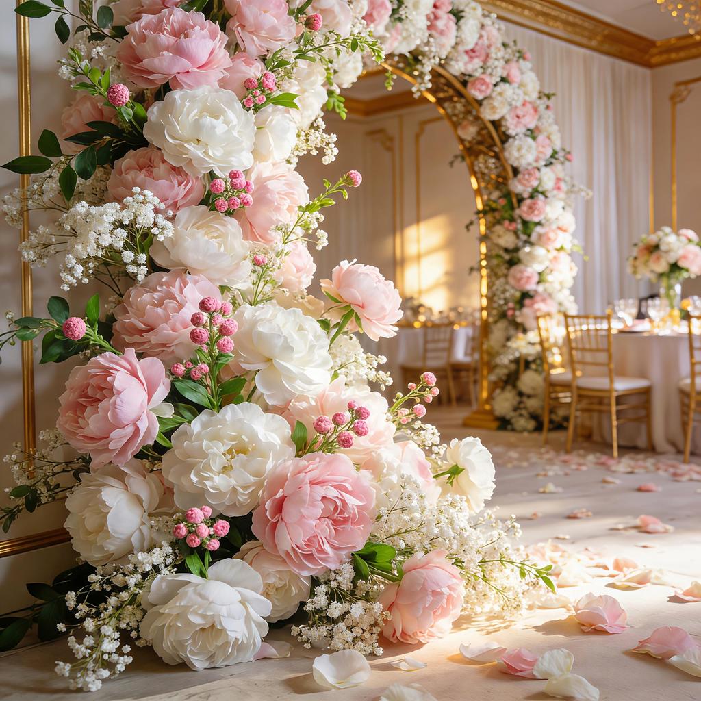 Prachtig Nieuw Gemengd Kunstbloemen Boeket van Roze en Witte Pioenen Geschikt voor Bruiloften, Huis, Tuin en Tafeldecoratie