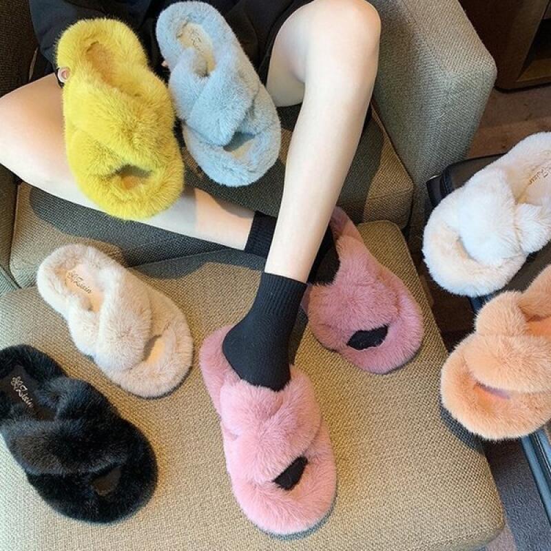 225-260mm fur shoes and fur slippers pink 3770₽