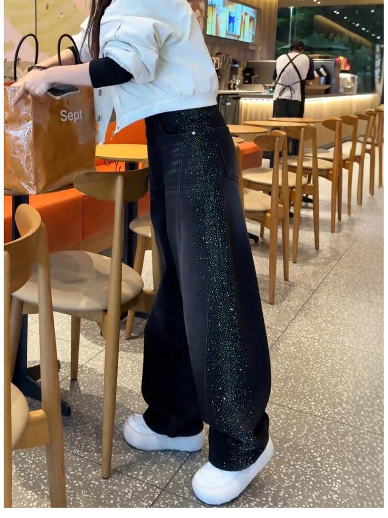 Women's 2026 Wide-Leg Denim Pants: Curved Knife Design, Spring Collection, Plus Size, Ideal for Pear-Shaped Body