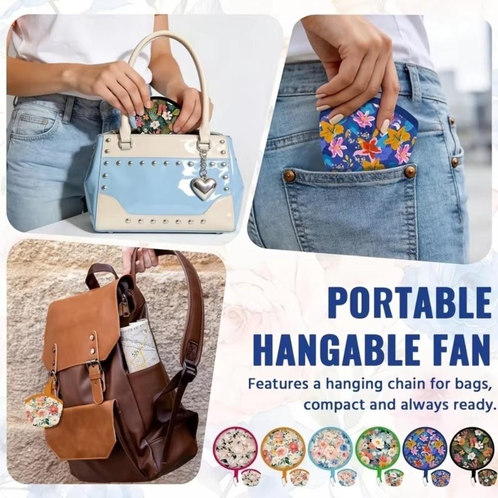 Polyester Handheld Folding Fan Summer Mini Folding Fan Portable Round Foldable Fan  Men Women