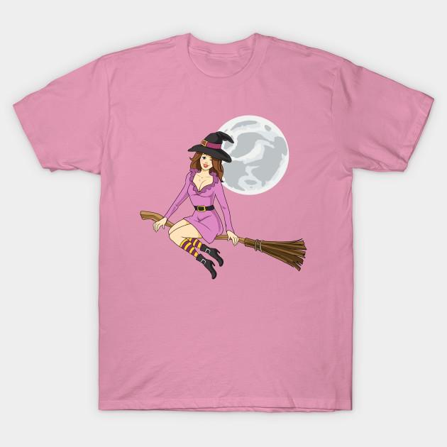 T Shirt Women Ride With The Full Moon Halloween Witch T Shirt Harajuku Print Kawaii Tshirt Summer Short Sleeve Female T-Shirt Top Tee
