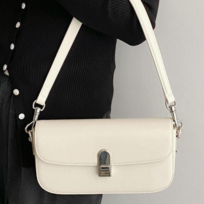 

2024 Женская коричневая нишевая роскошная сумка подмышку на плечо - Маленькая квадратная сумка кроссбоди для поездок на работу Bag + Shoulder Strap белый