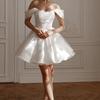 White One-word Shoulder Evening Dress, New French Tutu Skirt, Short Dress, Birthday Party Dress, High-end Sense