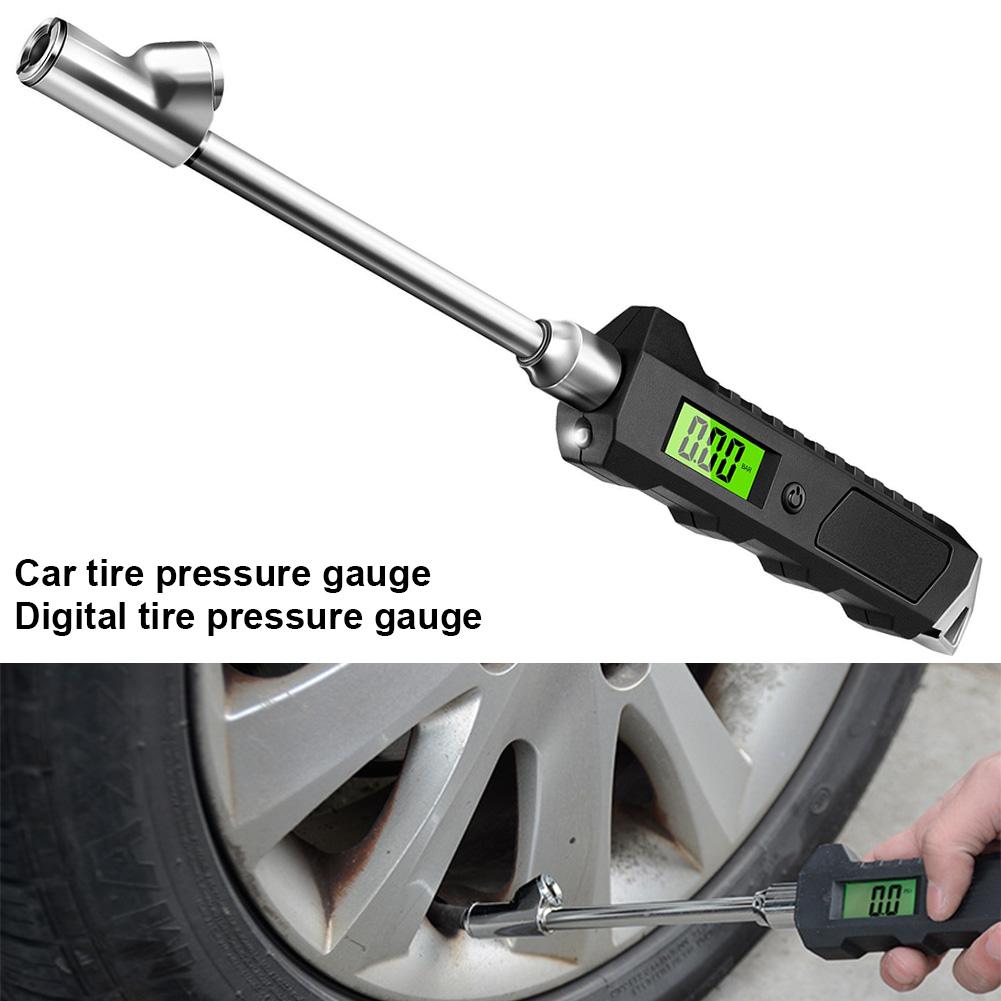 Double stainless steel probe vehicle tester, 230 PSI, tire digital pressure gauge, used for trucks and cars, with LCD flashlight