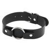 Unisex Round Ring PU Leather Choker, Harajuku Punk Adjustable Neck Collar
