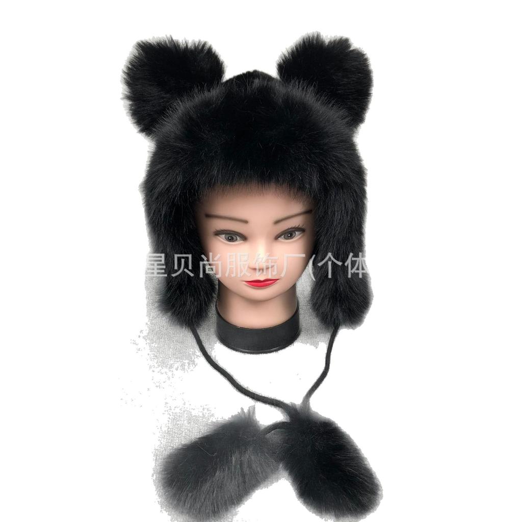 Hat women's winter new cute bear ear hat plush hat thickened warm outdoor ear protection Lei Feng hat