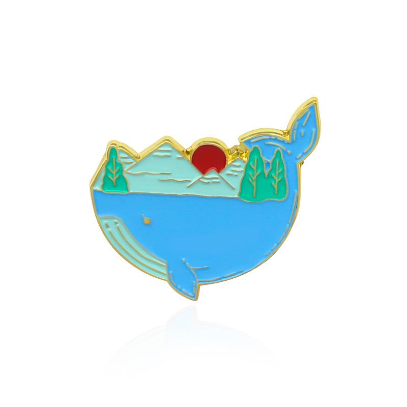 Sunrise Whale Brooch: Enchanting Scene with Fiery Red Sun