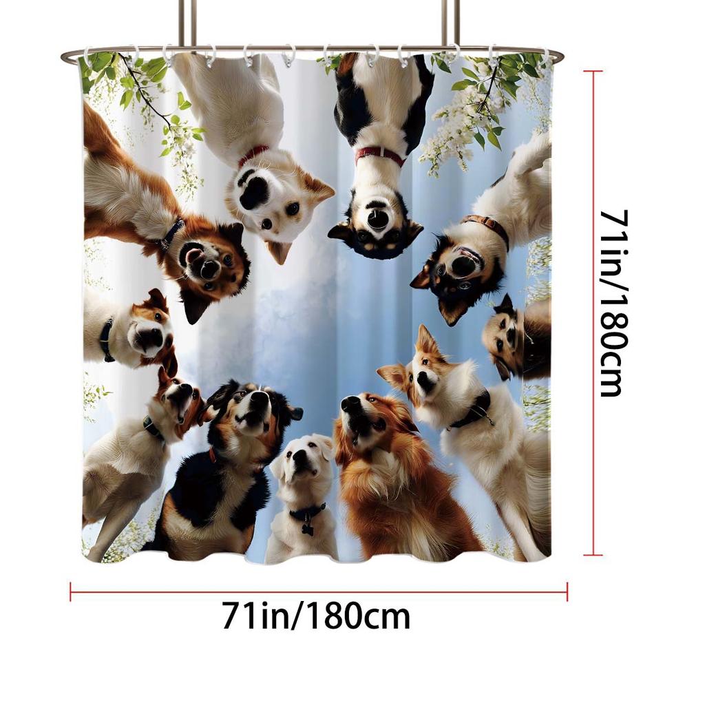 1pc Cute Dog Printed Waterproof Shower Curtain Shower Partition Bathroom Privacy Protection with 12 Hooks for Easy Installation