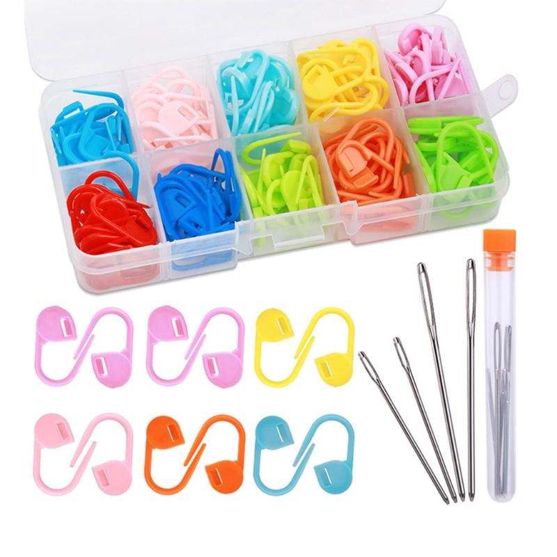 600/1500Pcs Stitching Markers with 20/75Pcs Large Eye Sewing Needle, Colorful Crochet Locking Markers Yarn Needle Set