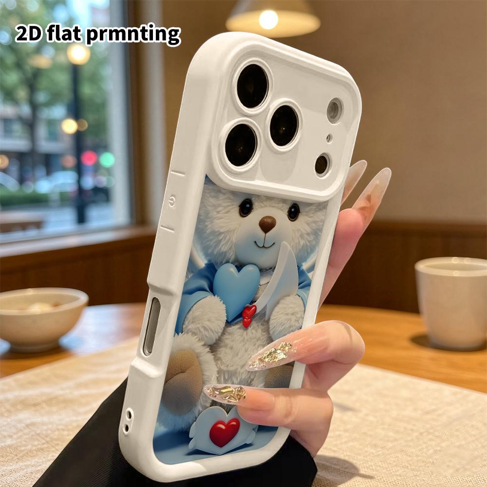 Phone case: 2D flat, suitable for iPhone 18 17 16 15 14 13 Pro protective case, plush little bear, perfect Christmas and Halloween holiday gift