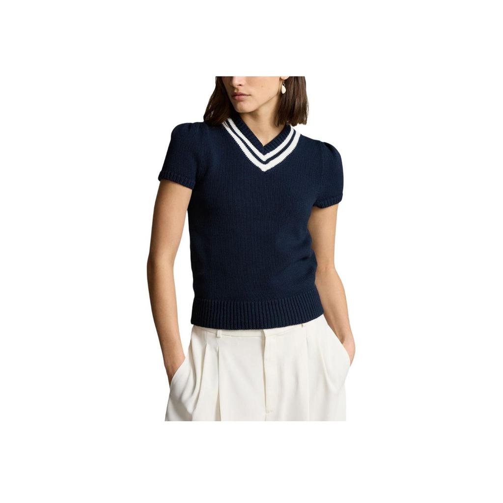 Polo Ralph Lauren Striped V-Neck Pullover Knit Top Women tops Navy-Blue 211935320-001