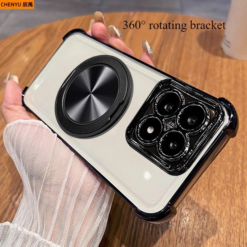 For Xiaomi 14T Pro Case Fashion Simple Transparent Electroplating 360° Rotating Bracket TPU Anti-fall Cover For Xiaomi 14 T Pro