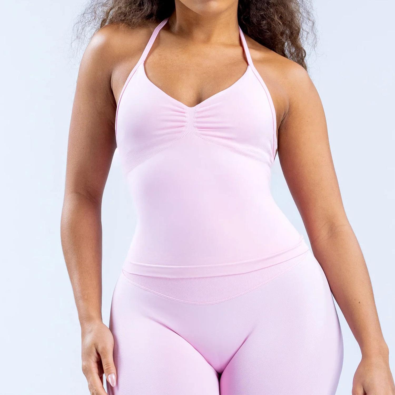 

High Elastic Matte Nylon Seamless Sports Vest Top with Chest Pad and Stylish Back Design for Yoga and Fitness Small