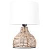 36 cm Elegant Design Tall Paper Rope Rattan Wicker Look Standard Bedside Table Desk Lamp with Light Beige Fabric Linen Shade