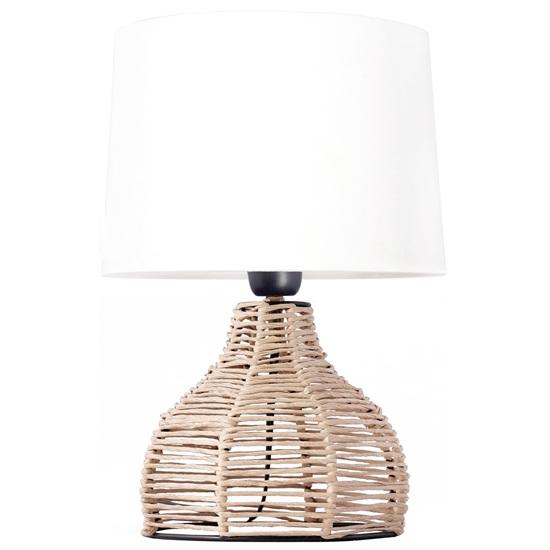 36 cm Elegant Design Tall Paper Rope Rattan Wicker Look Standard Bedside Table Desk Lamp with Light Beige Fabric Linen Shade