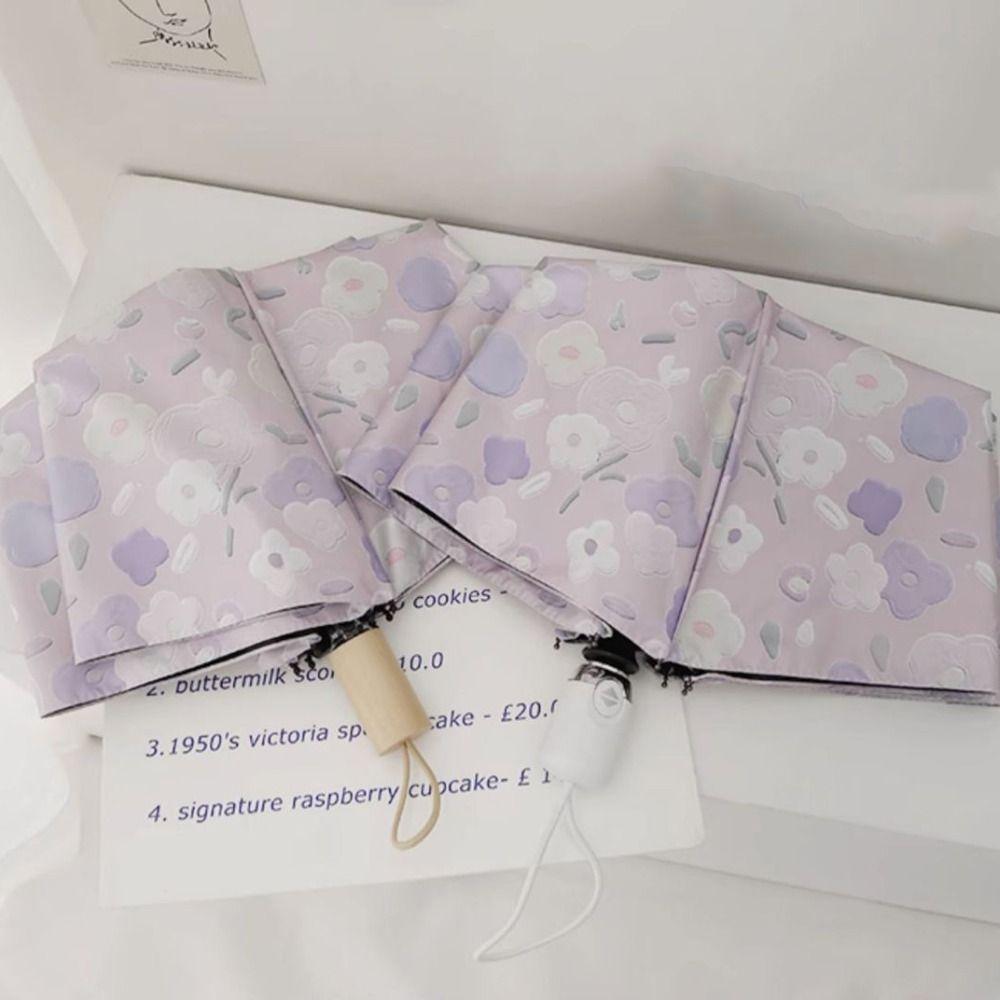 Purple Floral Sun Umbrella Folding Vinyl UV Protection Umbrella Mini Sun Protection Automatic Umbrella for Girls Women