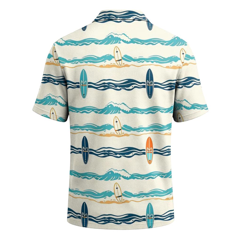 Men's Polo Shirt Short Sleeve Relaxed Fit Casual Top with Hawaiian Style Print and Lightweight Fabric for Daily Wear