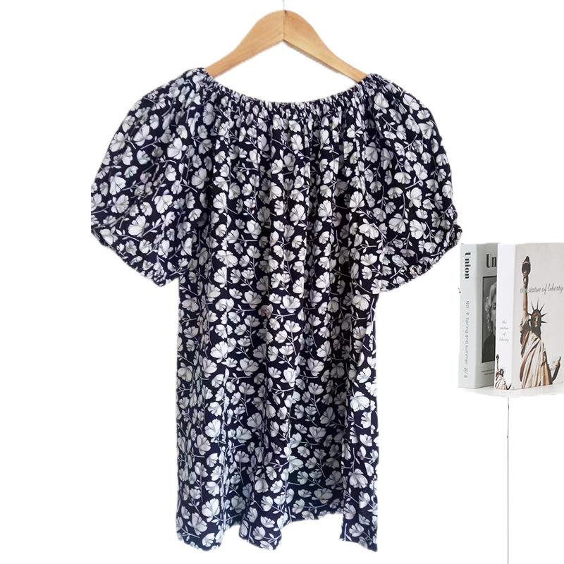 

Cotton Tops One Neck Short Sleeve T-Shirt Women s Tops Printed Thin Rayon Coolred Floral Shirt L