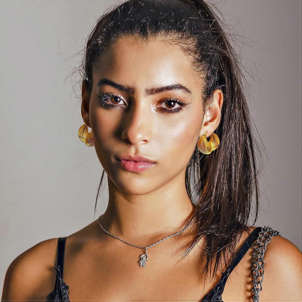 Gold Plated Hoop Earrings for Women Brass Earring Chunky Statement Jewelry