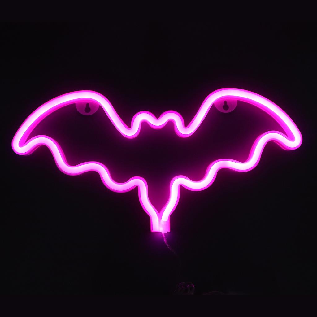 Halloween Pink Bat Light USB Or Battery Operation Bat Neon Sign with 2 Hanging Holes for Bedroom Living Room Bar Party