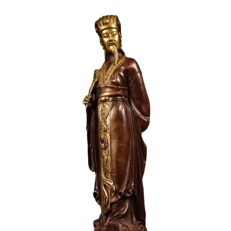 Brass Liang Figurine Wudong Master Zhuge Kongming Bronze Statue Home Decor Auspicious Craft Gift Office Decoration