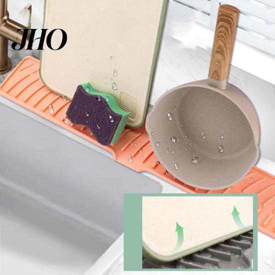 Raised Edge Dish Drainer Silicone Drain Pad Faucet Mat Anti-Slip Quick Drying Soap Food-grade Sink Spill-Proof Countertop Protector Kitchen