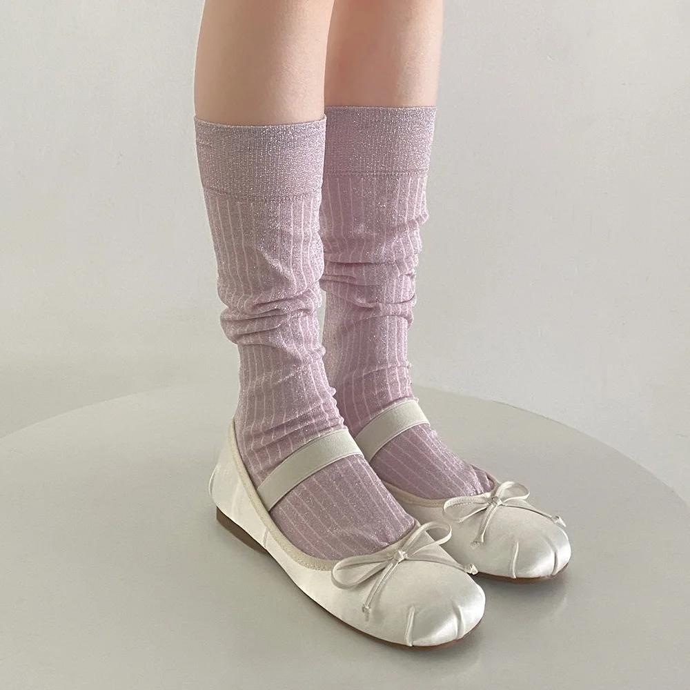 

Nylon Thin Breathable Women Socks Korean Fashion Silver Silk Socks Women Stockings Jk Japanese Style Girls Long Socks Stockings EUR 34-39