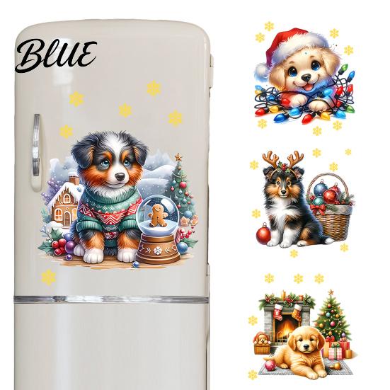 Versatile PVC Surface Stickers Christmas Cute Puppy Wall Stickers Waterproof Decals Peel And Stick Animal Removable Window Clings Art Decor for Home