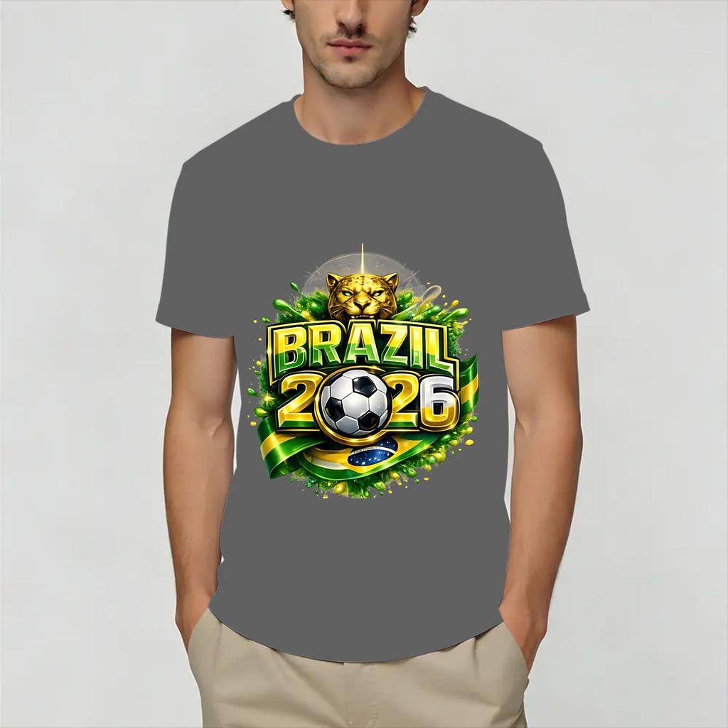 Brazil 2026 Soccer Unisex T Shirts Vintage Tee Shirt Short Sleeve Round Collar TShirts Pure Cotton Printed Clothing