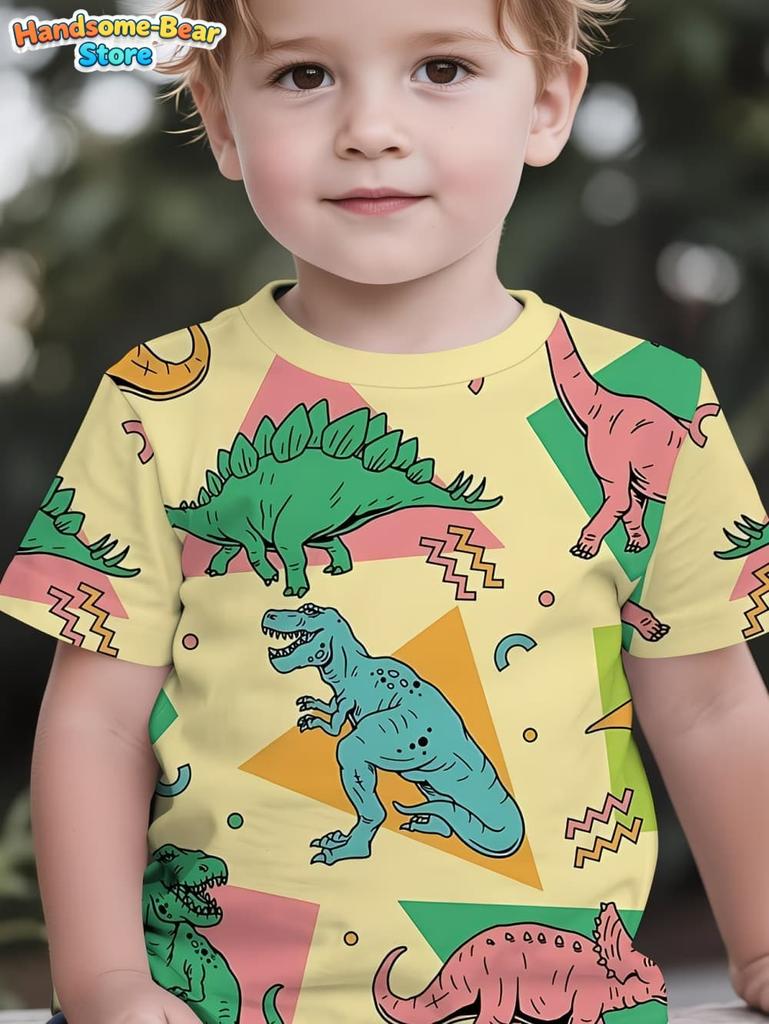 Boys Clothes Dinosaur Colorful Cartoon 3D Print Boys' T-Shirt Summer Short Sleeve Tops O-Neck Outdoor Casual Children's Clothing