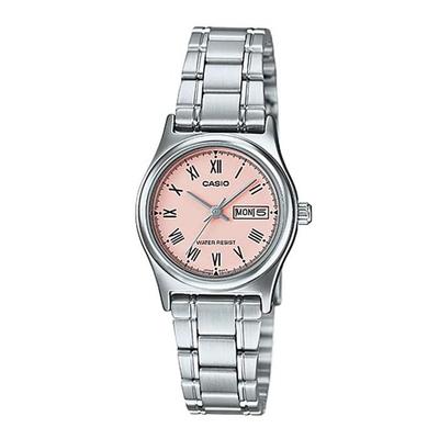 Casio LTP-V006D-4B Women's Stainless Steel Roman Numeral Pink Dial Date Watch Silver