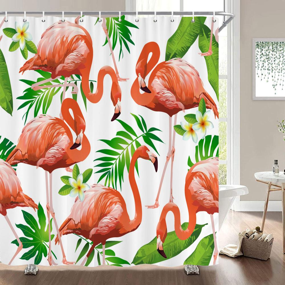 Flamingo Shower Curtain Fabric Waterproof Polyester Bathroom Curtains Pink Birds With Hooks 240X180 Decoration Bath Screen