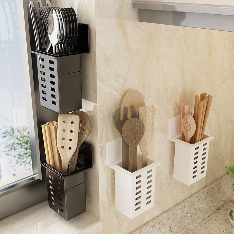 Plastic Wall Mount Storage Rack - Multi-Purpose Drying Organizer for Cosmetics Kitchen Utensils Pens No Installation