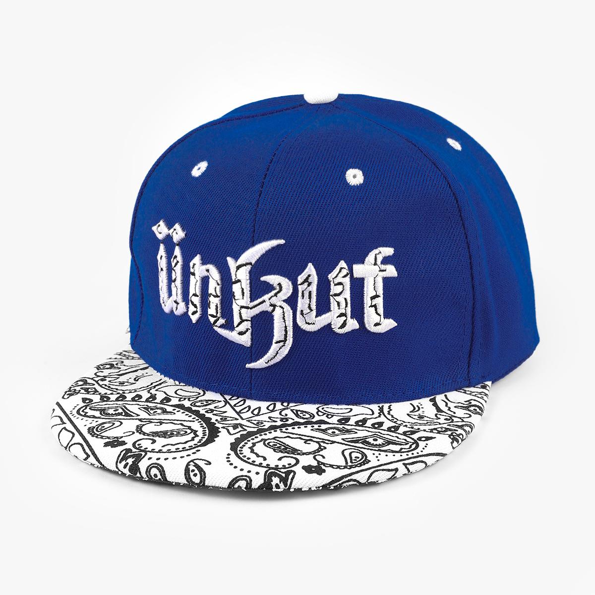 - Geborduurd Lettertype Multi-Walnootbloem Harde Top Platte Rand Hoed voor Feest Straatfotografie One Size blue