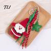 Yarn Santa Decor Christmas Claus Bag Charm, Crochet Keychain Pendant with Knitted Holiday Embellishments Faux Leather Star, Xmas Hanging for