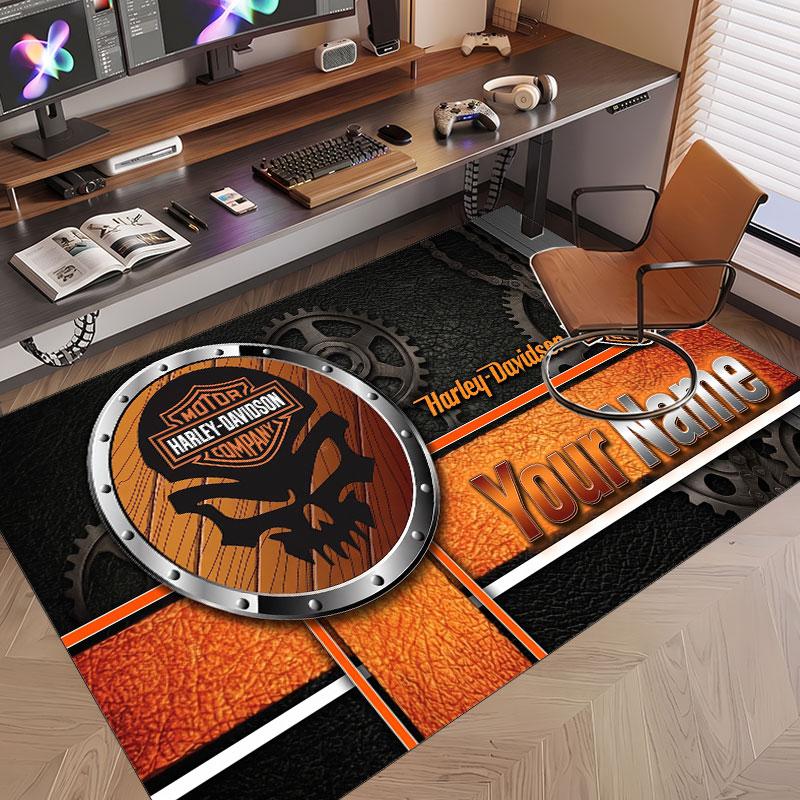 Custom Rug Harley-Davidson Pattern Print Name Text Soft Non‑Slip Floor Carpet for Home Indoor Decoration