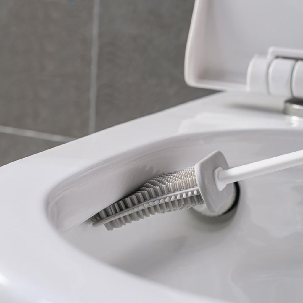 Toilet Brush and Holder Set for Bathroom Flexible Toilet Bowl Brush Head with Silicone Bristles