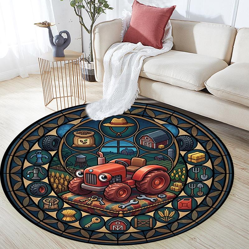 Heritage Icons Round Area Rug Under Office Chairs Bedroom Living Room Home Decor