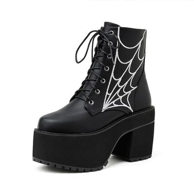 Fashion Cobweb Gothic Boots Women Vampire Knight Cosplay Shoes For Girls High Chunk Heel Forest Aesthetic Shoes Woman