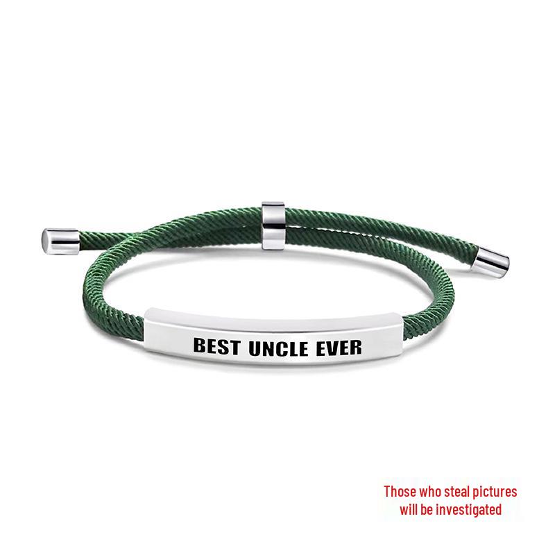 Pulseira Europeia e Americana Multicolorida de Corda Trançada com Placa de Aço Inoxidável Gravada - Presente Memorial de Bom Tio para o Natal