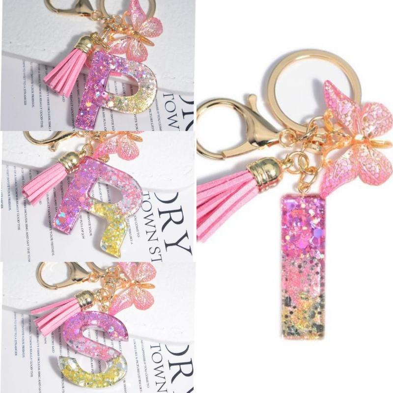 Fashion 26 English A-Z Initial Letter Resin Keychain Cute Butterfly Tassel Keyring Backpack Charm Pendent Accessories Gift