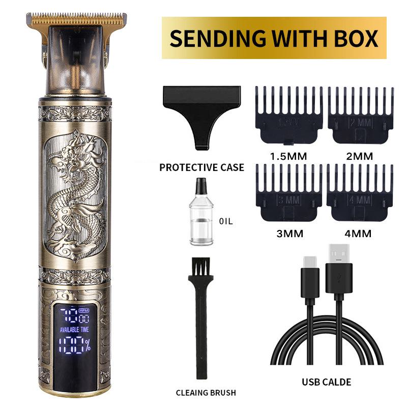 Elektrischer Haarschneider für Glatzen mit Schneidemesser, wiederaufladbar und für den grenzüberschreitenden Einsatz geeignet.