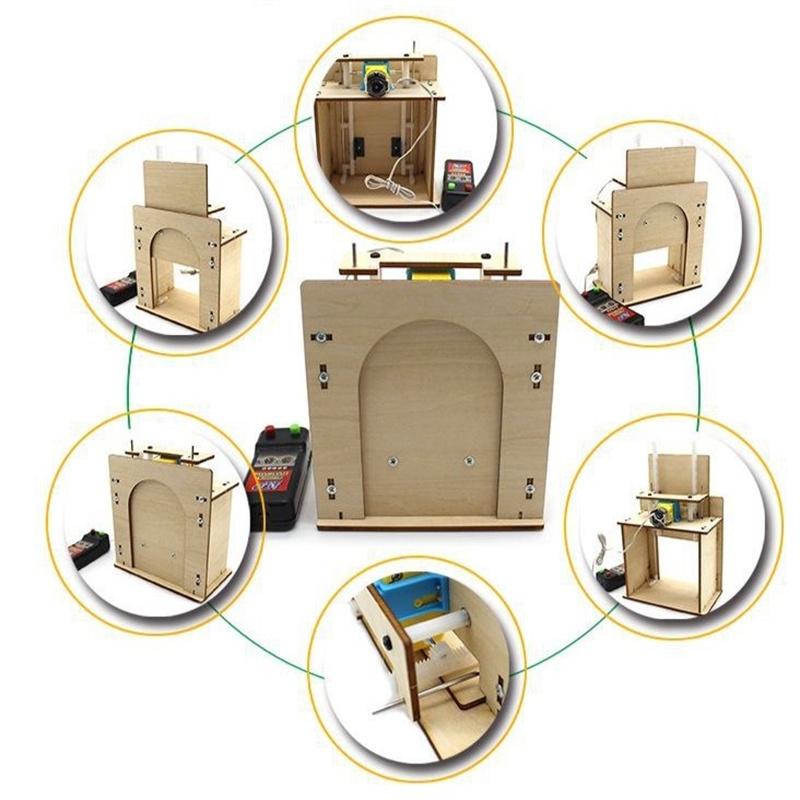 DIY Wooden Lifting Door Homemade House Garage Model Electric Door Children's Technology Invention Puzzle Toy