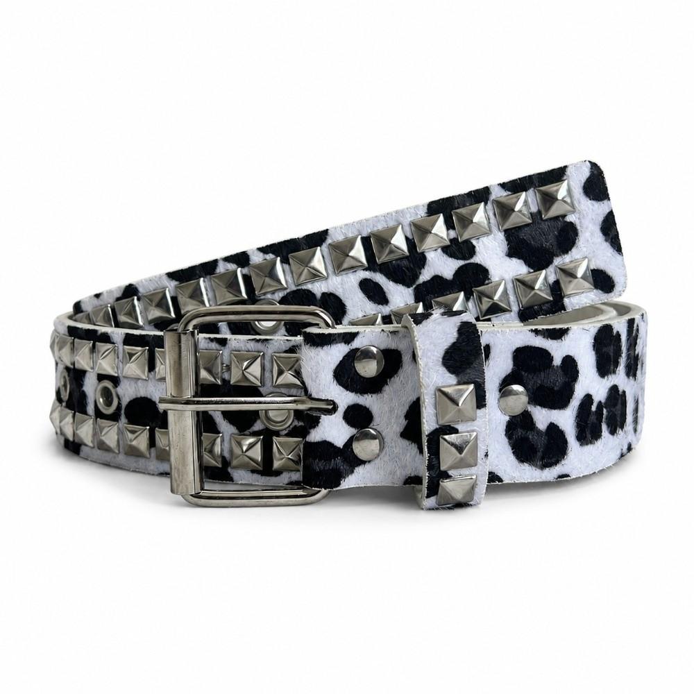 Adjustable Studded Punk Belt Pin Buckle PU Leather Belt Bohemian Leopard Print Belt For Women Men