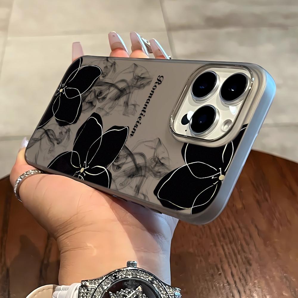 Black Flowers Phone Case For Iphone 17 17air 16 15 14 13 12 11 8 7 Pro Max Mobile Protective Case Soft Funda Cover