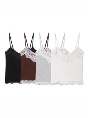 Lace Trim Double-Layer Camisole for Women - Elegant V-Neck Slim-Fit Sleeveless Top