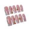 10Pcs Handmade Fake Nails Nude Pink Color Press On Nails Shiny Diamond Flower Designs Full Cover Reusable Nail for Girls&Women