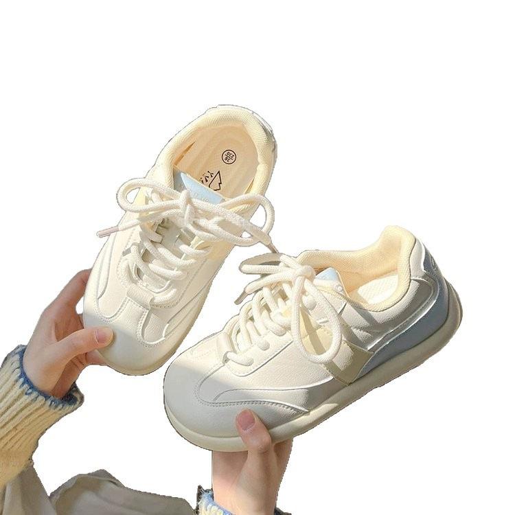 Versatile chic shoes thick baseplate shoes women's spring and summer 2025 new retro German training shoes leather white shoes