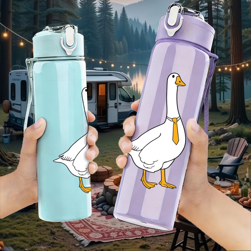 1PC White Goose Simple Drawing 750ml Color Plastic Sports Water Bottle Leakproof Flip Straw Lid Suitable for Sports Office Home Use