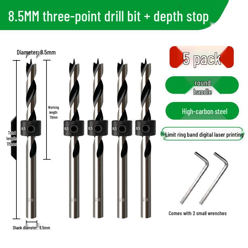 Carbon Steel Three-Point Twist Drill Bit for Hardwood and Enlargement - Compatible with Hand and Pillar Drills